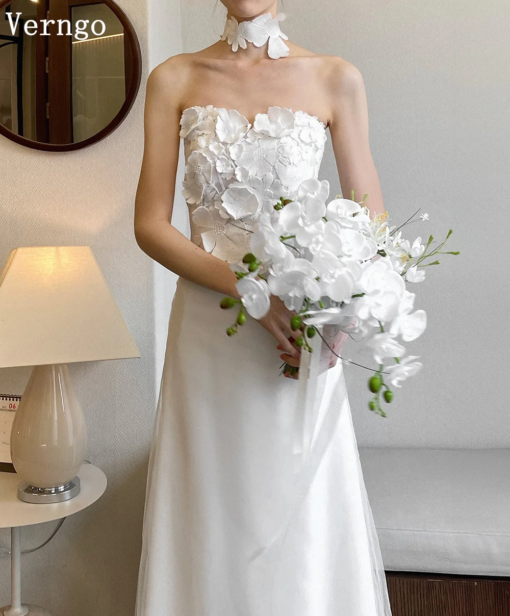 فستان زفاف Verngo lvory مزين بالتول بدون حمالات على شكل حرف A ماكسي كوريا زي العرائس أنيق برباط حتى فساتين العروس حسب الطلب #3