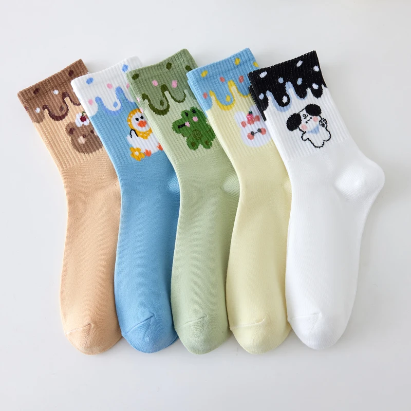 Women Socks Funny Cute Cartoon Animal Happy Harajuku Skateboard Socks Ladies Girls Socks Wholesale Dropshipping