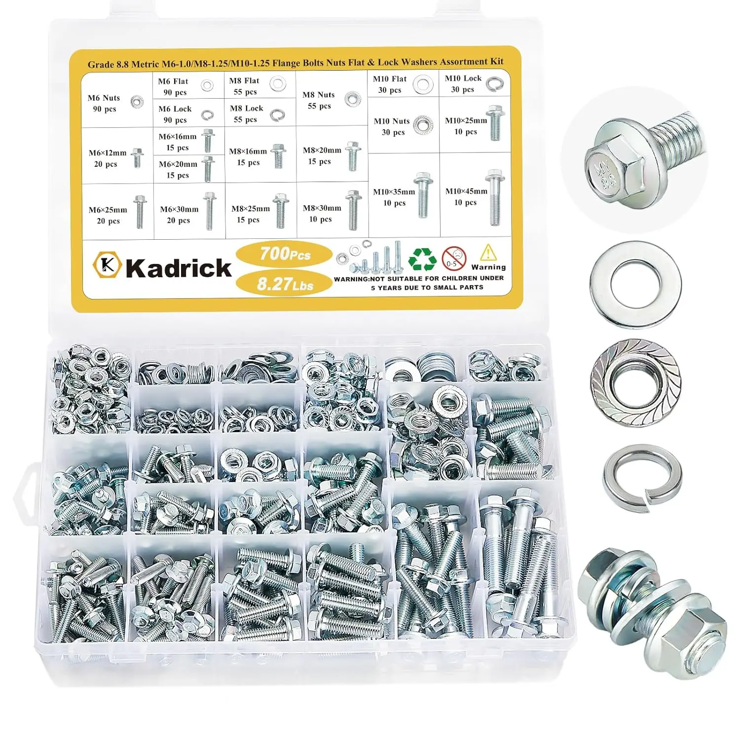 

700Pcs Grade 8.8 Metric Bolt Assortment, M6 M8 M10 Flange Hex Heavy Duty Bolts and Nuts Kit,M6 x1.0 M8 x1.25 M10-1.25 (1