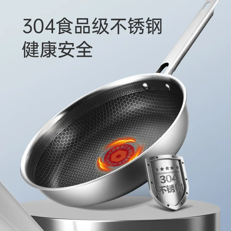 YFY temperature-sensitive 304 stainless steel pan double-sided honeycomb non-stick pan household pancake steak frying pan