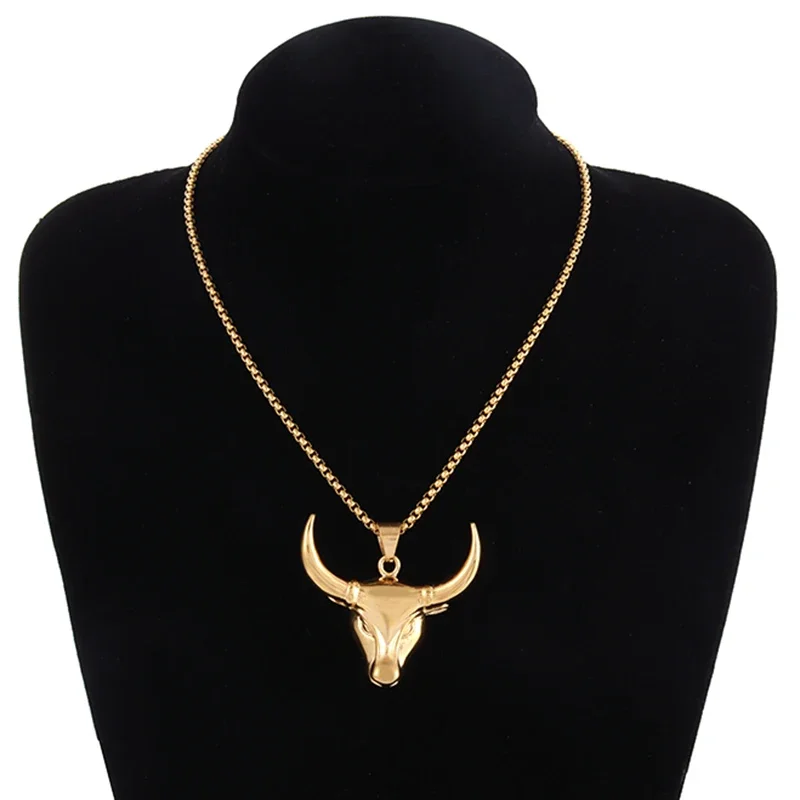 Fashionable Personalized Animal Bull Head Pendant Necklace for Men and Women Hip Hop Rock Street Party Jewelry Gift