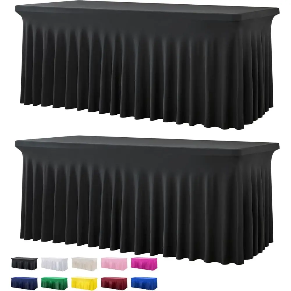 

2 Pack Black Spx Table Covers or 6 oot RecTables, Wrinkle ree itted Tablecloths 6t Stretch Table Clothes with Skirt or Parties W