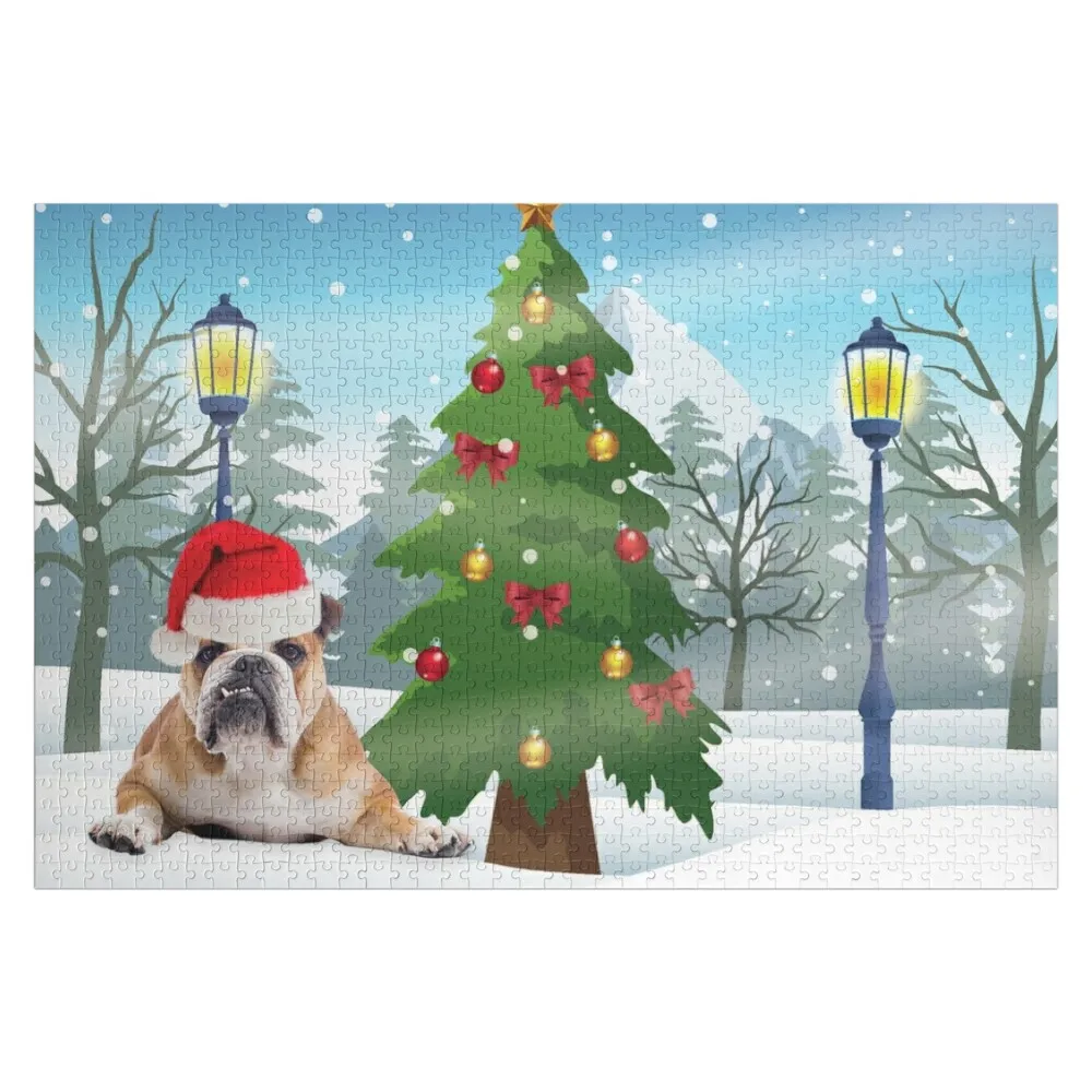 English Bulldog Christmas Jigsaw Puzzle Wood Photo Personalized Personalised Name Wooden Animal Customized Gifts For Kids Puzzle