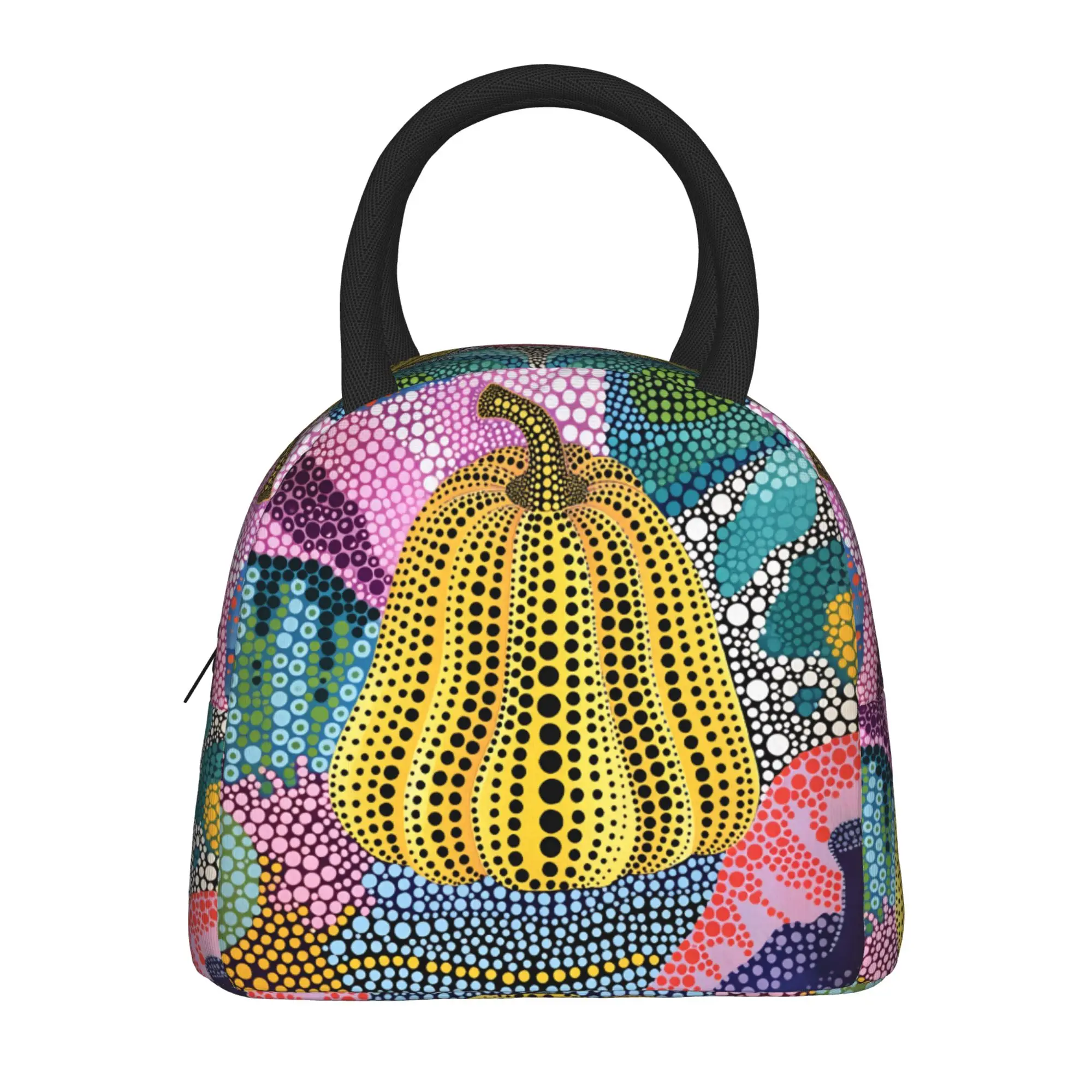 Yayoi Kusama Abstract Face Lunch Bag Japanese Artist School Lunch Box For Women Thermal Tote Handbags Oxford Portable Cooler Bag