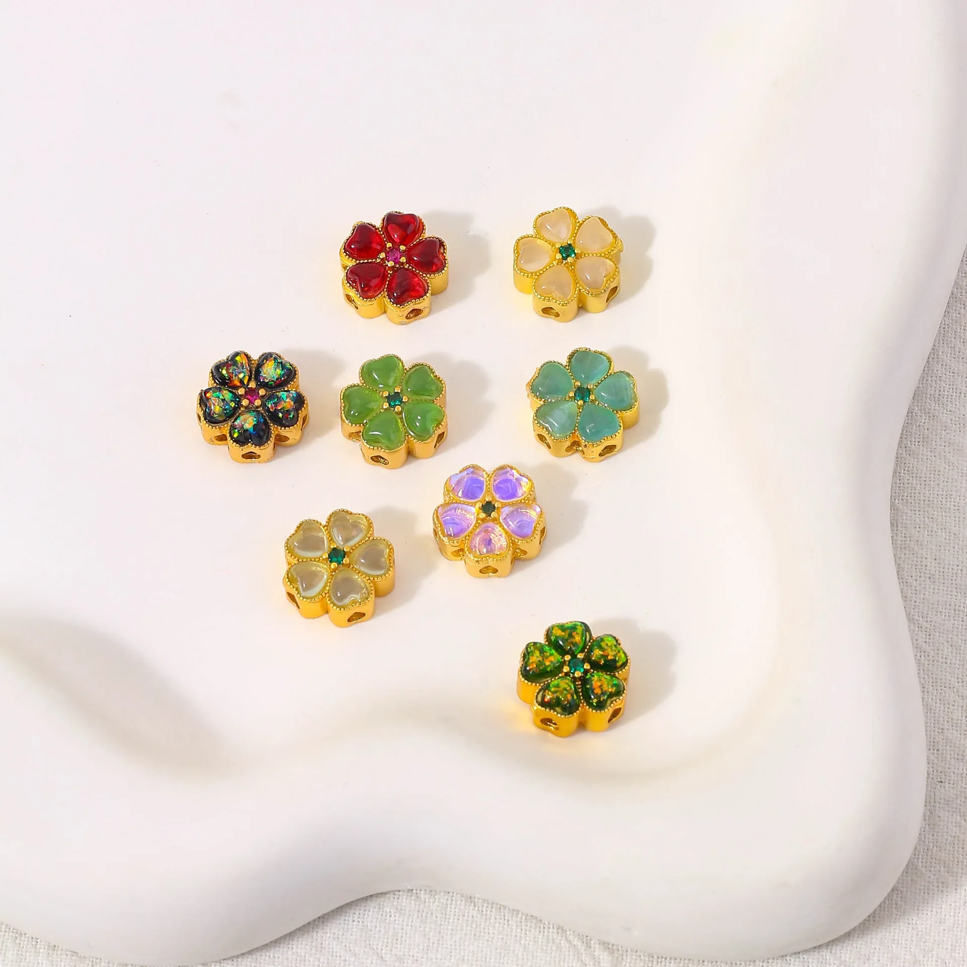 5 Pieces Copper Gold-plated Cat's Eye Crystal Spacer Beads DIY Pearl Bracelet Necklace Hand String Jewelry Accessories Wholesale