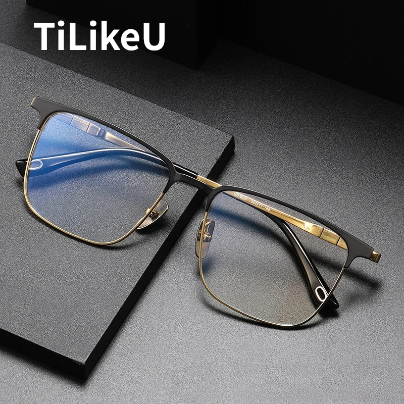 

Pure Titanium Eyeglass Frame for Men Retro Square High Quality Titanium Optical Myopia Prescription Glasses Frame Luxury Eyewear