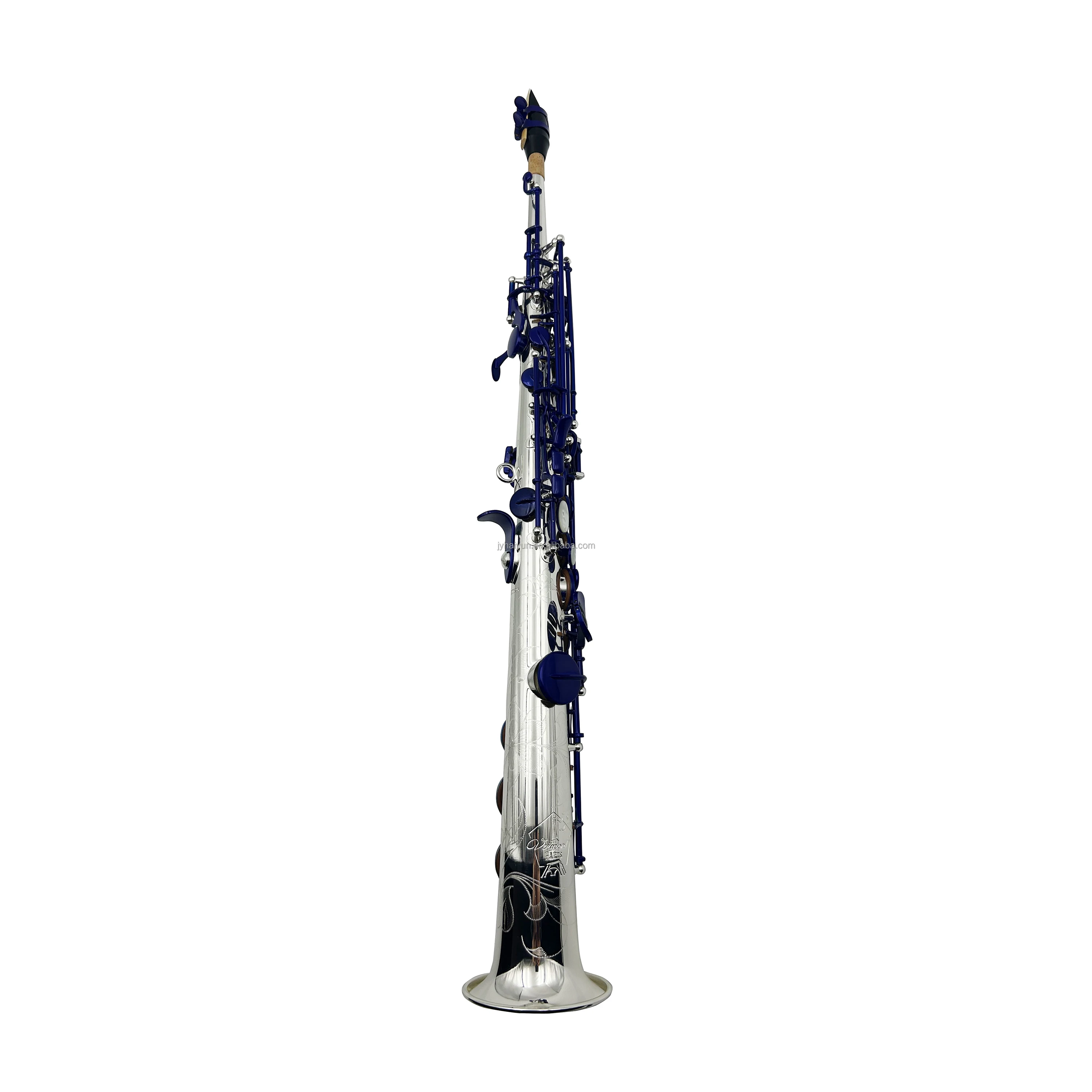 Professional One-Piece Silver Body Soprano Saxophone JYSS111DSBL BB Tone Blue Keys Woodwind Instrument For Musicians Sale