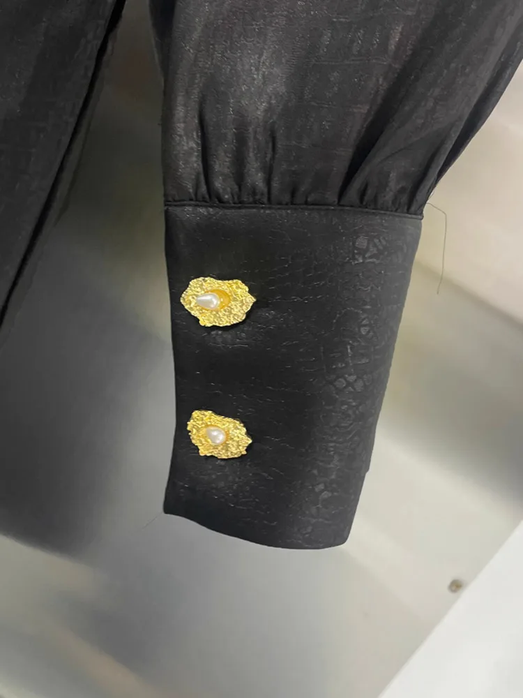 DFDG 2025 فستان عمل أنيق للنساء لربيع وصيف بأكمام طويلة وربطة عنق وأزرار ذهبية عالية الخصر فستان حفلات الزفاف للضيوف #5