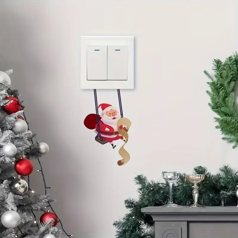 1 creative swinging Santa Claus Christmas light switch sticker - waterproof, PVC wall sticker, suitable for bedroom decoration
