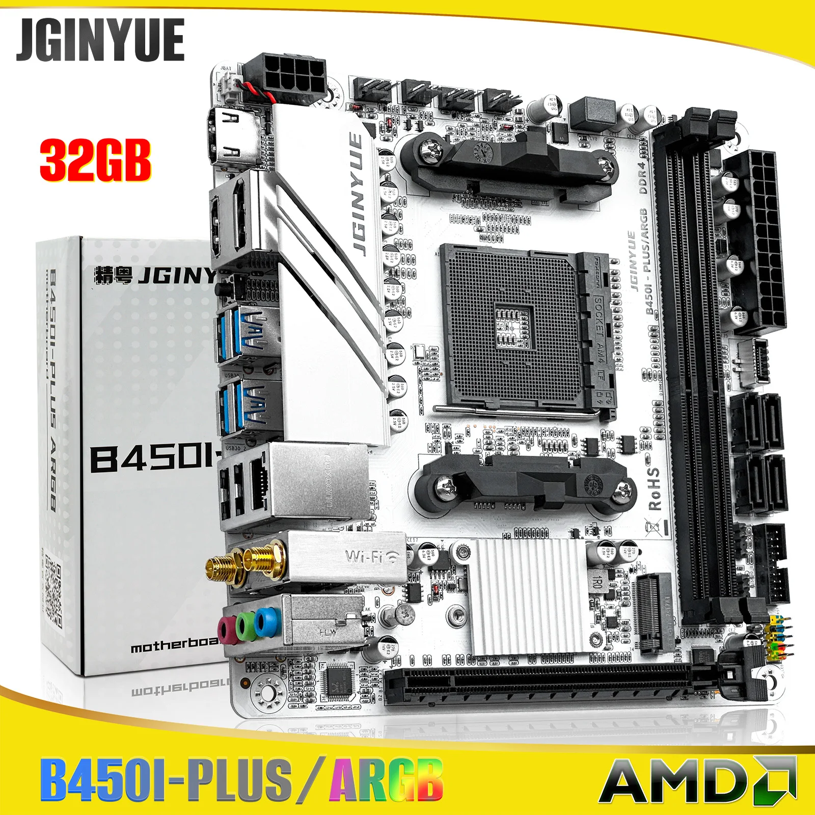 B450 B450I PLUS ARGB Gaming Motherboard AM4 Dual-channel DDR4 32G M.2 HDMI MINI ITX HTPC Motherboard