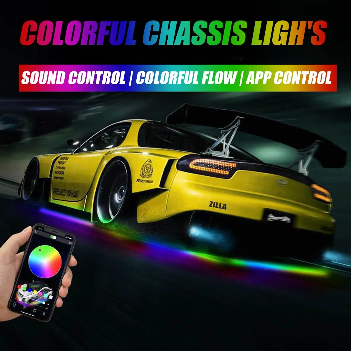 Tira de luz Flexible para debajo del brillo del coche, Lámpara decorativa RGB con Control remoto por aplicación, decoración de neón para debajo del cuerpo del coche