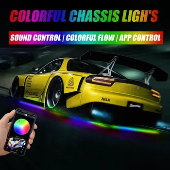 Auto flessibile Underglow Strip Light Remote APP Control RGB decorativo Atmosphere Lamp Car Underbody Led Neon Decoration Light