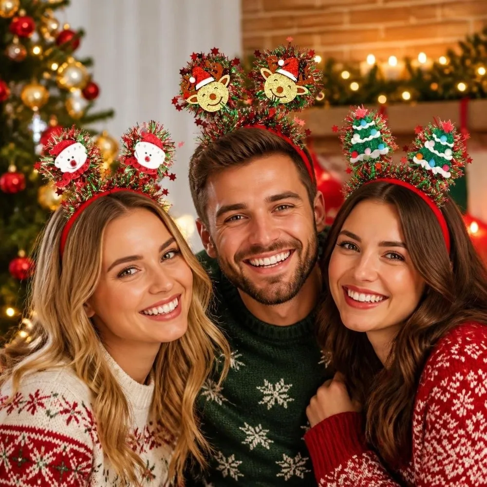 Photo Props Shiny Christmas Headbands Snowman Elk Cartoon Holiday Hairbands Cute Sweet Cosplay Hair Hoop Christmas Party