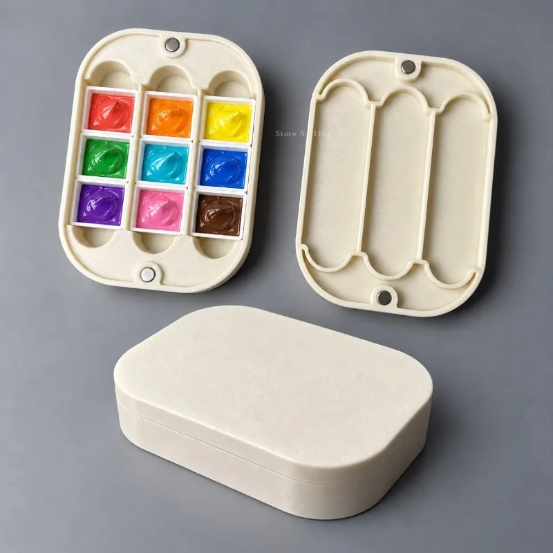 Magnetic Nine-grid Pigment Storage Box 3D Printing Process Watercolor Sub-packaging Art Supplies Outdoor Sketch Painting Palette