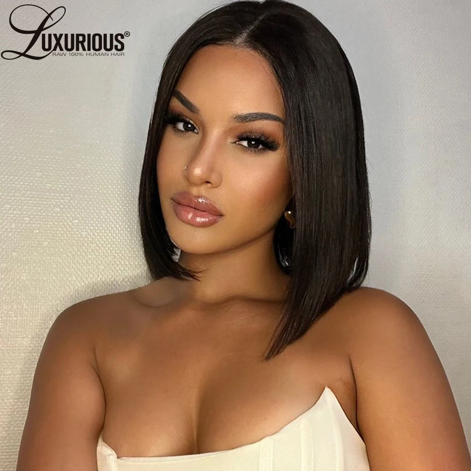 Cheap Blunt Cut Bone Straight Short Bob Wig 13X4 Lace Front Human Hair Wigs For Black Women 150% Density Brazilian Remy Hair Wig