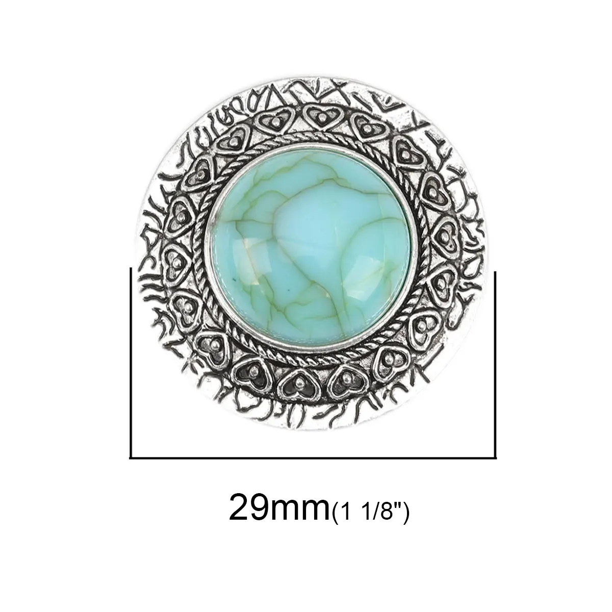 2PCs Bohemian Connectors Round Antique Silver Color Green Blue Carved Pattern Acrylic Charms DIY Bracelets Jewelry 29mm Dia.