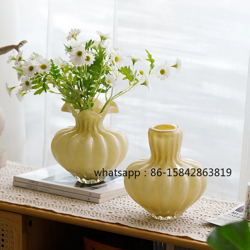 

Nordic Handmade Wavy Mouth Lace Medieval Fenton Big Belly Pumpkin Vase Model Room Living Room Decorative Vase