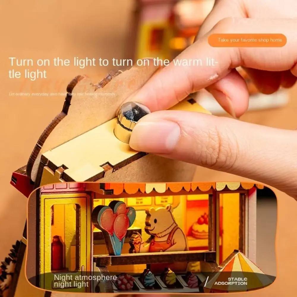 Animals Shop Wooden Fridge Magnet Handmade Miniature DIY House Puzzle Toy Assembly Model LED Light 3D Wooden Puzzle Kit