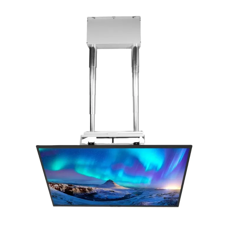 

control telescopic ceiling TV lifting machine translation rotating TV bracket with double column motorized ceiling TV bracket