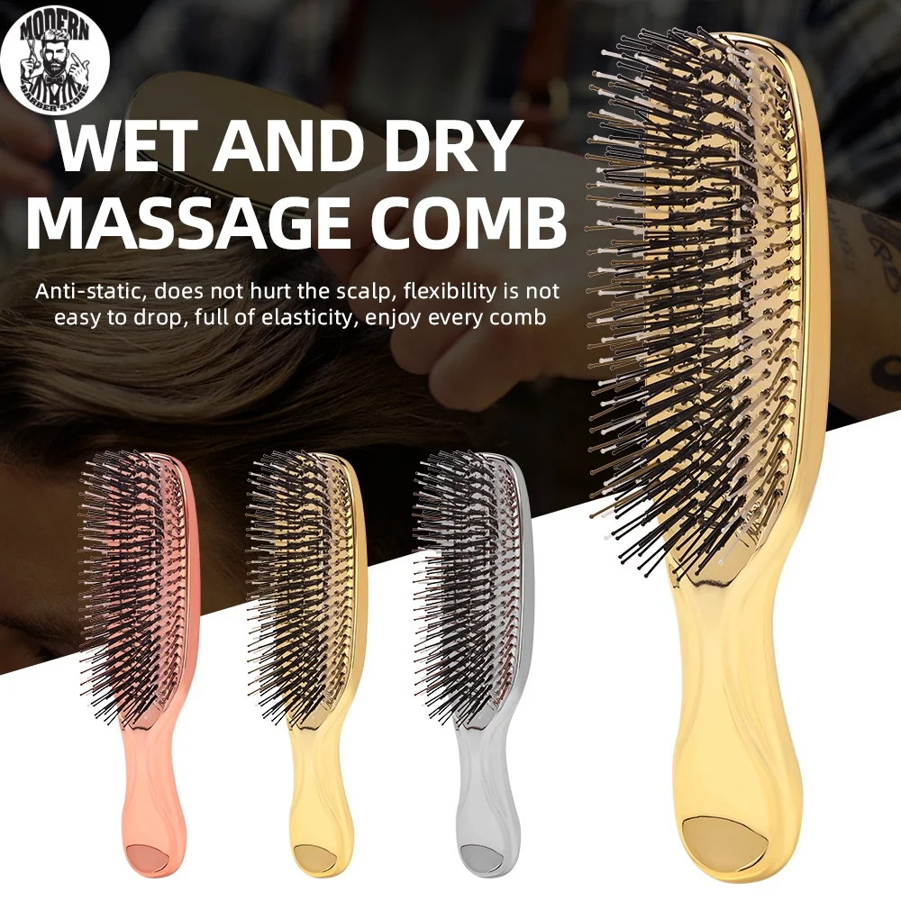 

Hairdressing Fine Air Cushion Comb with Electroplated Crafted Wet And Dry Hair Comb Cleansing Massage Scalp Upscale Luxury Style