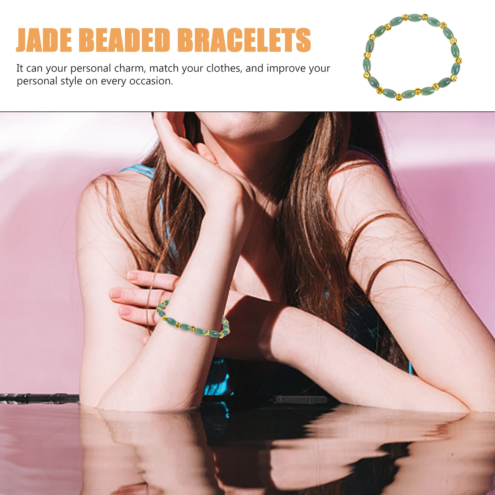 

Rice Bead Jade Bracelet 6x8mm Natural Stone Handmade Alloy Beaded Bracelets Women Men Fashion Wrist Charm Accessories Gift