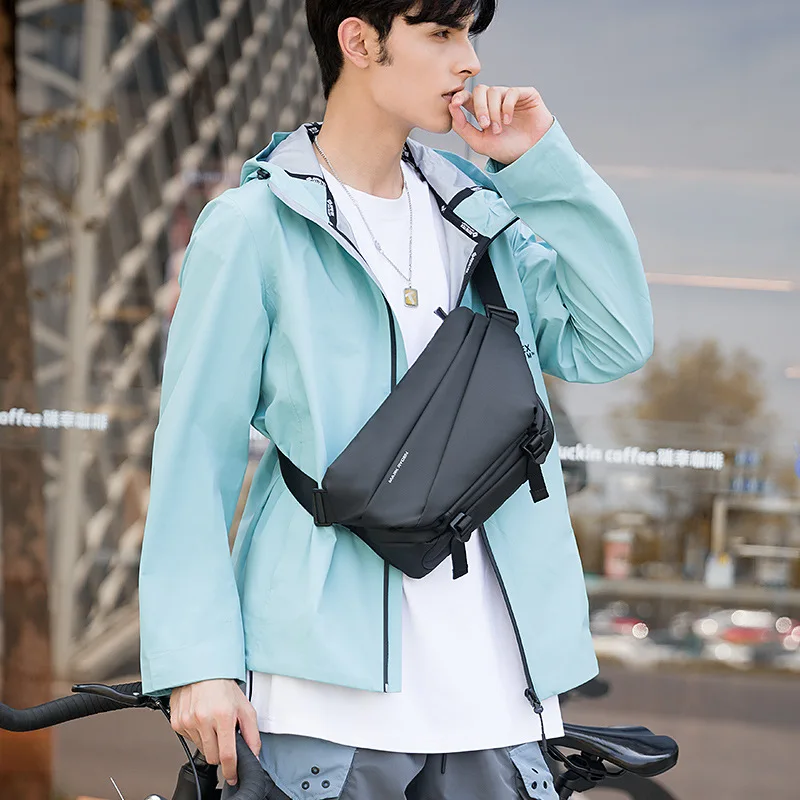 Premium Black Waterproof CrossBag Personality Fashion Men Magnetic Messenger Bag Lightweight Minimalist Sling Shoulder Bag