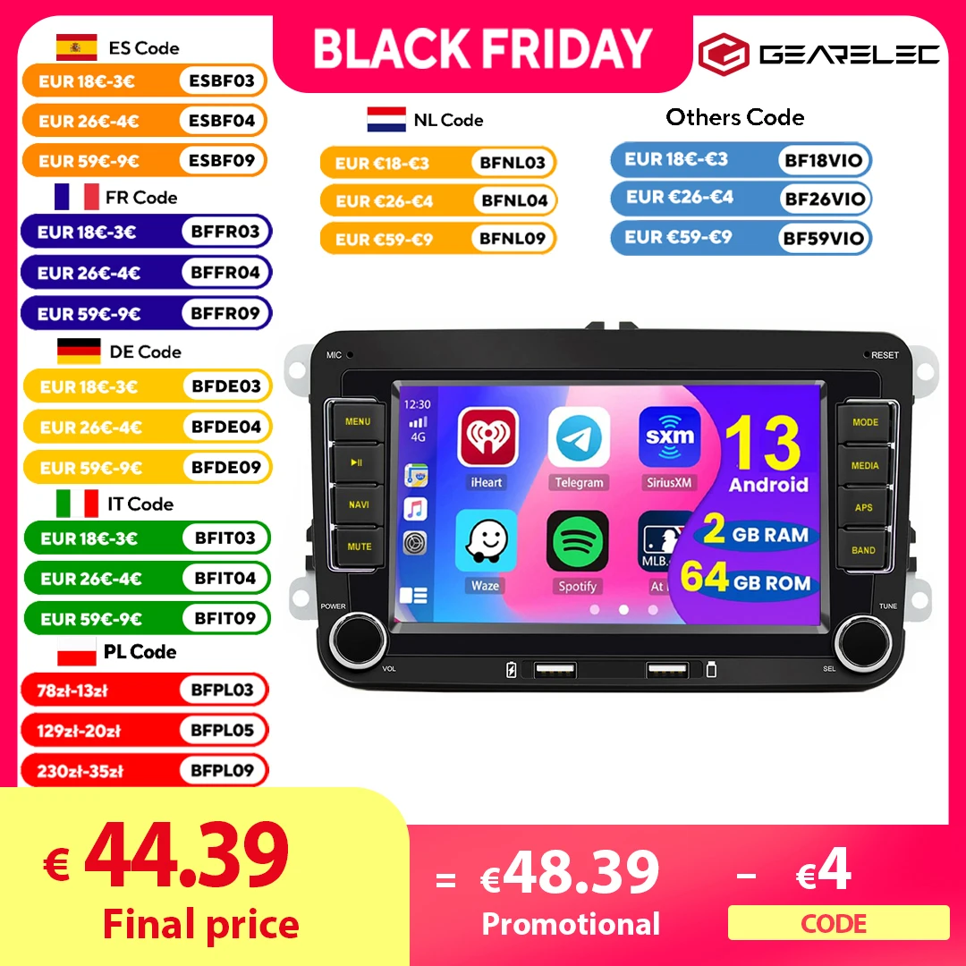 أندرويد 13 راديو السيارة 2 الدين سيارة مشغل وسائط متعددة لتحديد المواقع واي فاي Carplay لفولكس واجن سكودا اوكتافيا جولف 5 6 توران باسات بولو جيتا