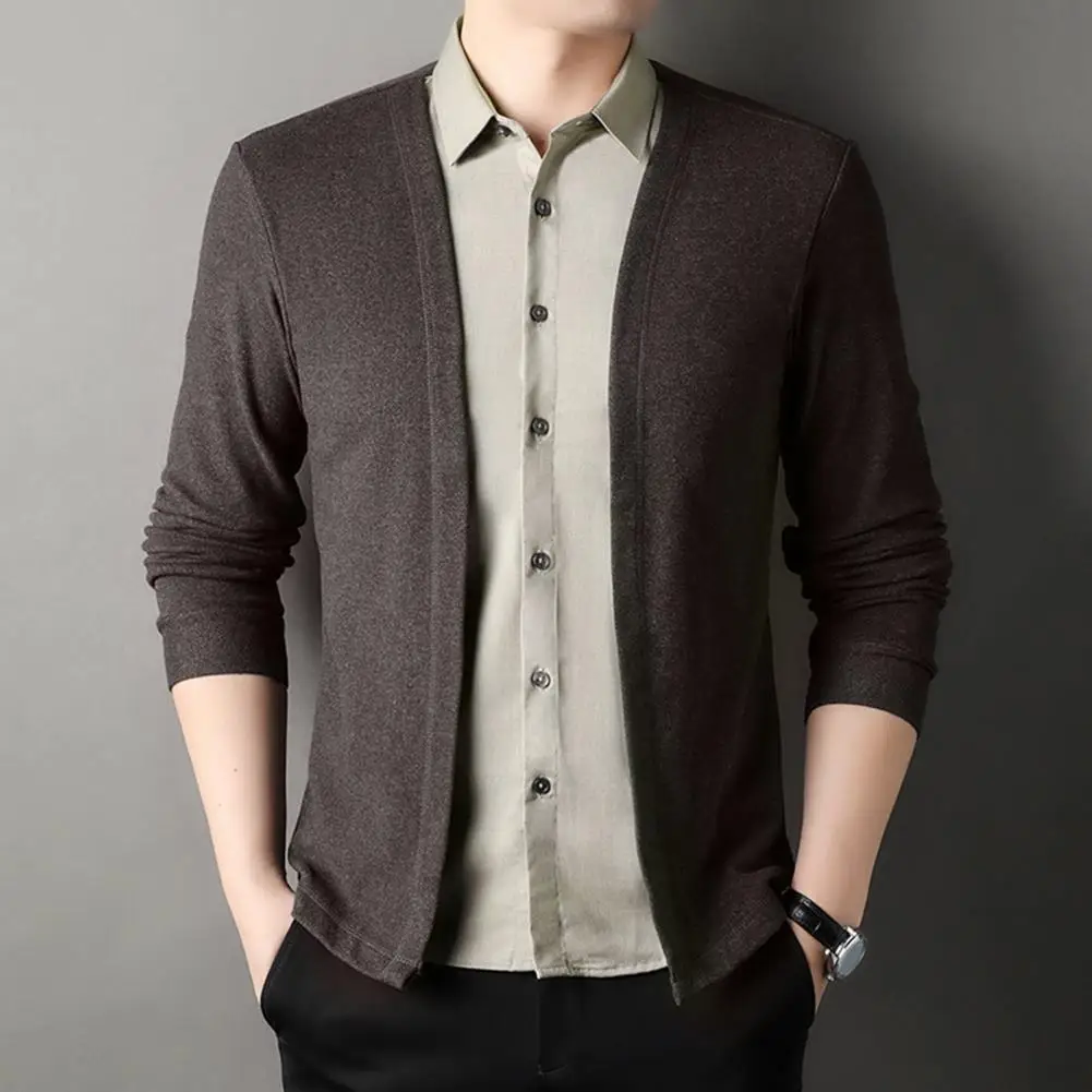 

Men Fake Two Piece Cardigan Lapel Long Sleeve Sweater Men's Fake Two-piece Cardigan Shirt with Turn-down Collar for Formal