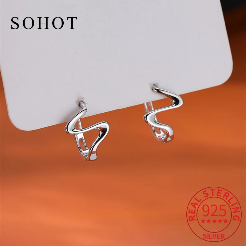 

Real 925 Sterling Silver 18k Gold Trendy Irregular Wave Hoop Earrings For Charm Women Geometric Fine Jewelry Accessories