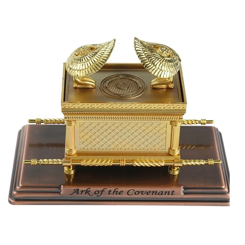 Practical Israel Judaism Alloy The Ark of the Covenant Replica Statue Gold Plated With Ark Contents Aaron Rod