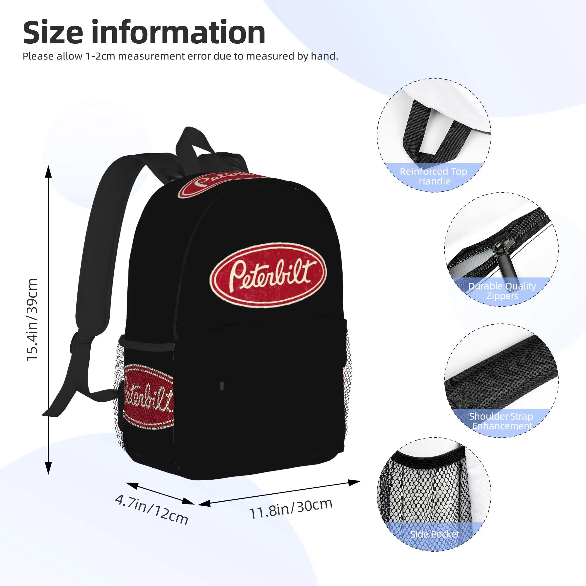 Peterbilt Truck Racing Logo Backpack Hot Sale Daypack Large Capacity Boys Girls BookBag Shoulder Bags for Men Women School Bag