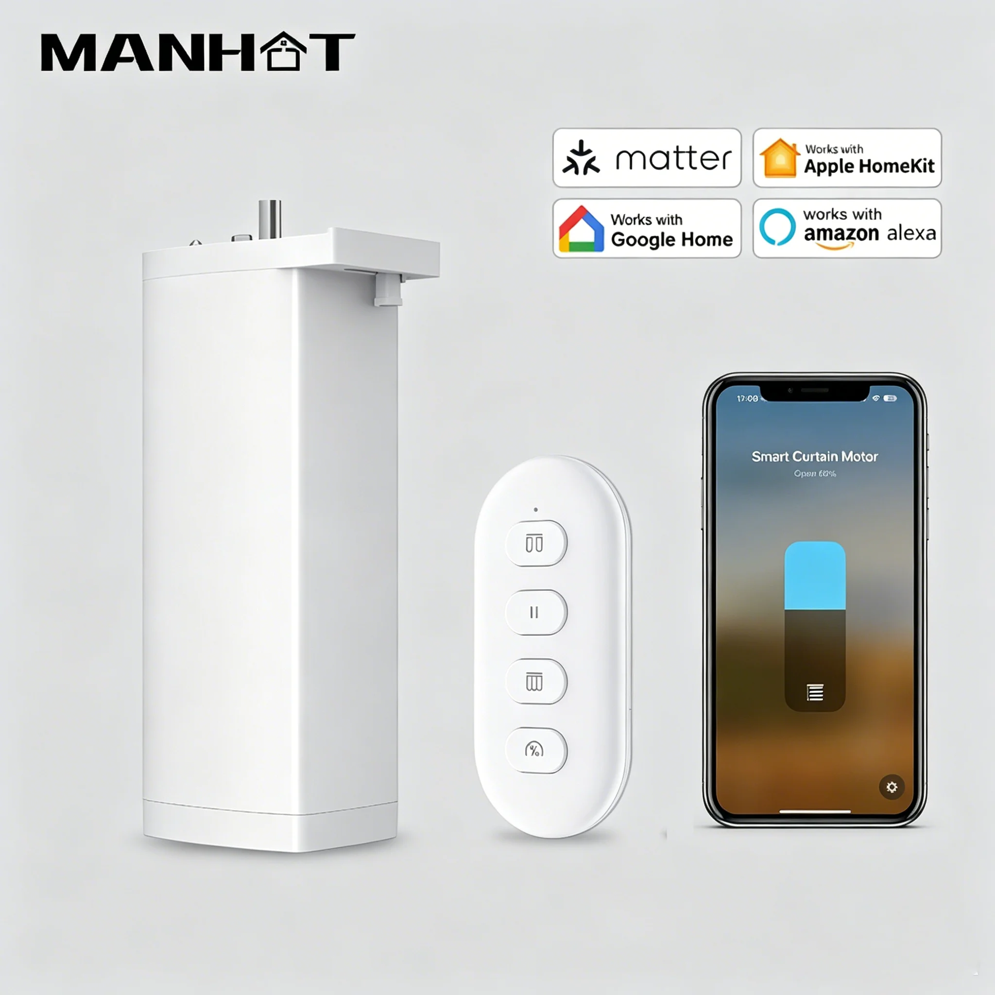 

Manhot WIFI Matter Curtain Motor Smart Electric Shutter Super Silent Motor Work With APP Remote Alexa Google Home Apple Homekit