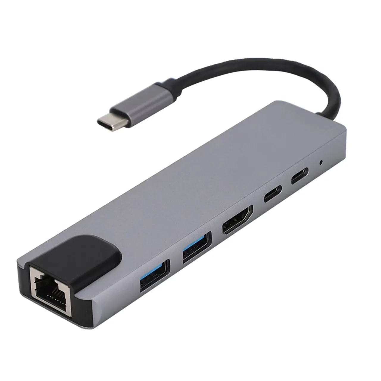 Adaptador multipuerto USB C Hub, 6 en 1 USBC con 4K HDMI, RJ45, USB 3.0/2.0, estación de acoplamiento USB-C para MacBook Pro/Air, iPad Pro, XPS, etc.