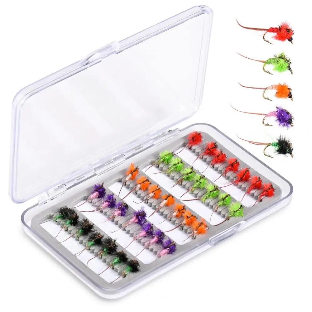 35Pcs Fishing Baits Simulation Design Mini Size Realistic with Sharp Hook Compact Feather Insect Fly