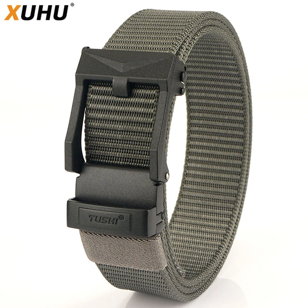 

XUHU New Nylon Automatic Buckle Men Belt Outdoor Tooling Jeans Solid Color Canvas Waistband High Quality Tactical Belt for Men