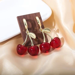 Girls Pink Red Cherries Cherry Earrings Fashion Creative Sweet Fruit Earrings for Women Men Summer Jewelry Accessorie Gifts