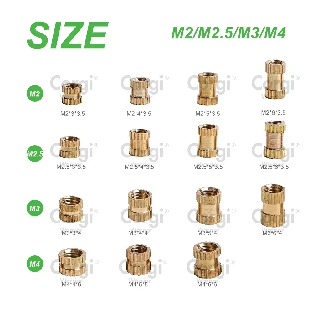 Up To 1150 Brass Threaded Insert Nuts Assortment Set M2 M2.5 M3 M4 M5 M6 Heat Hot Melt Thread Copper Knurled Nut Inserts Kit