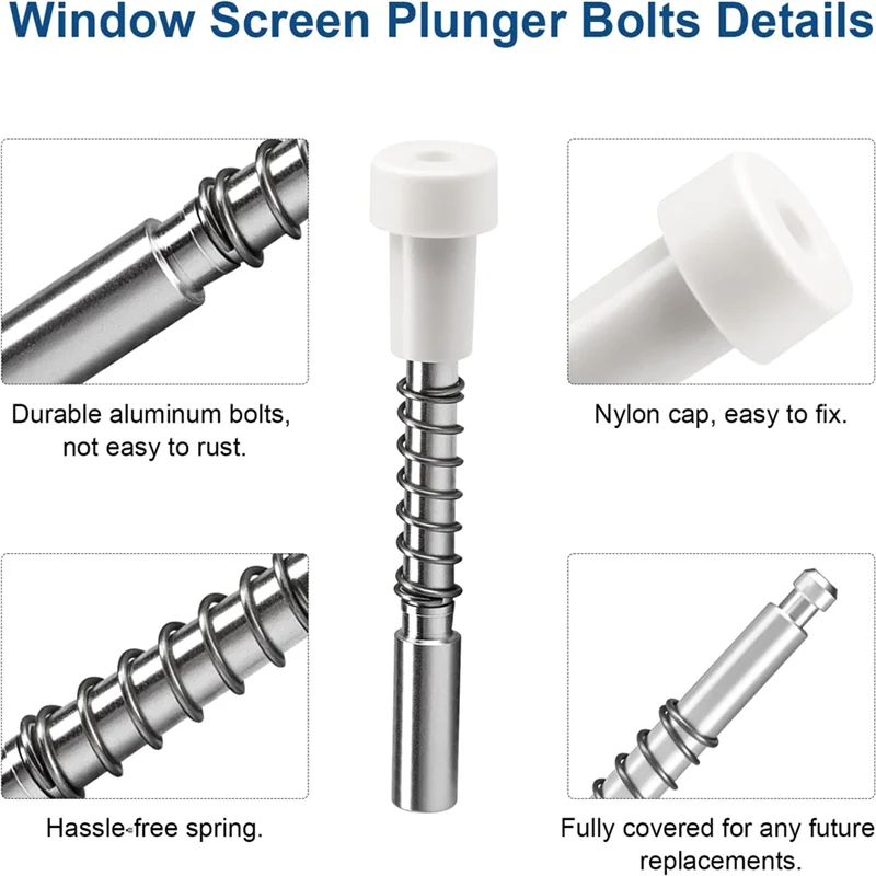 30 Pack Window Screen Plunger Latches 5/32 Inch X 1-1/2 Inch,For Aluminum Window Screens,Plunger Latch Clips-AB52