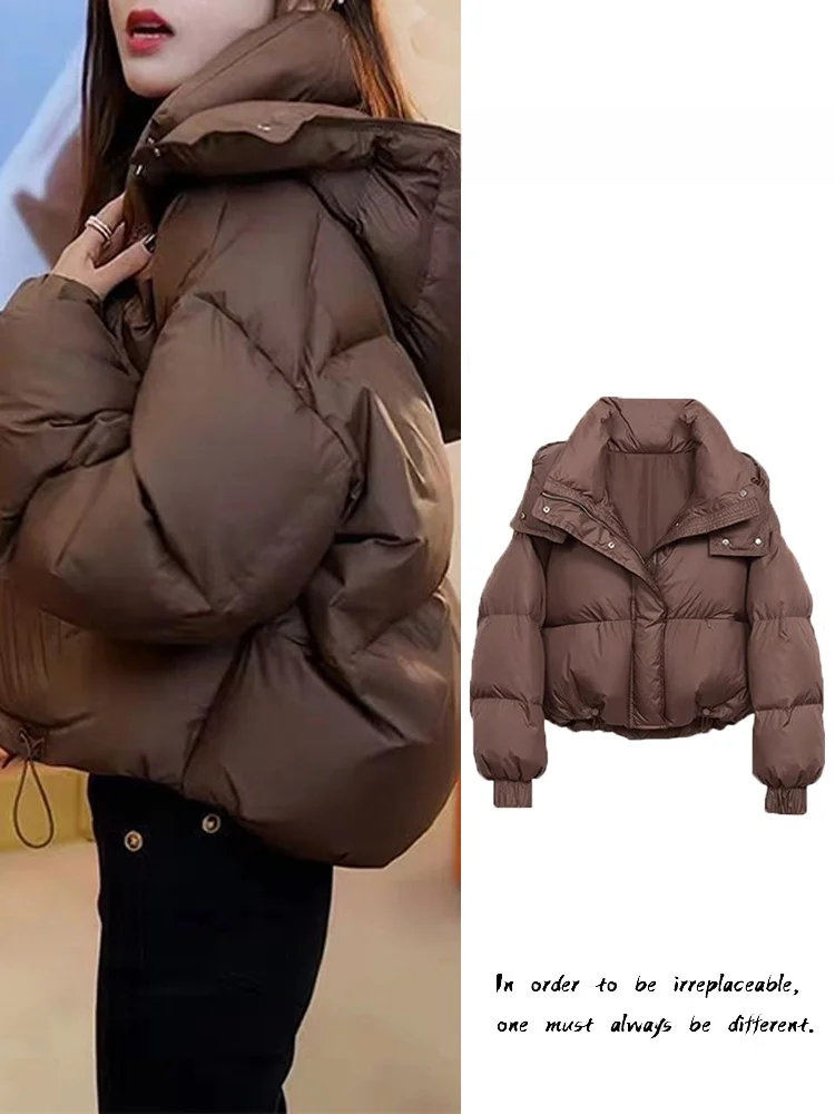 

Warm Thiened ort Bread Sle Hooded Cotton Jaet Women's Faionable Winter Coat Korean Loose Fit Zipper Closure Pure Color