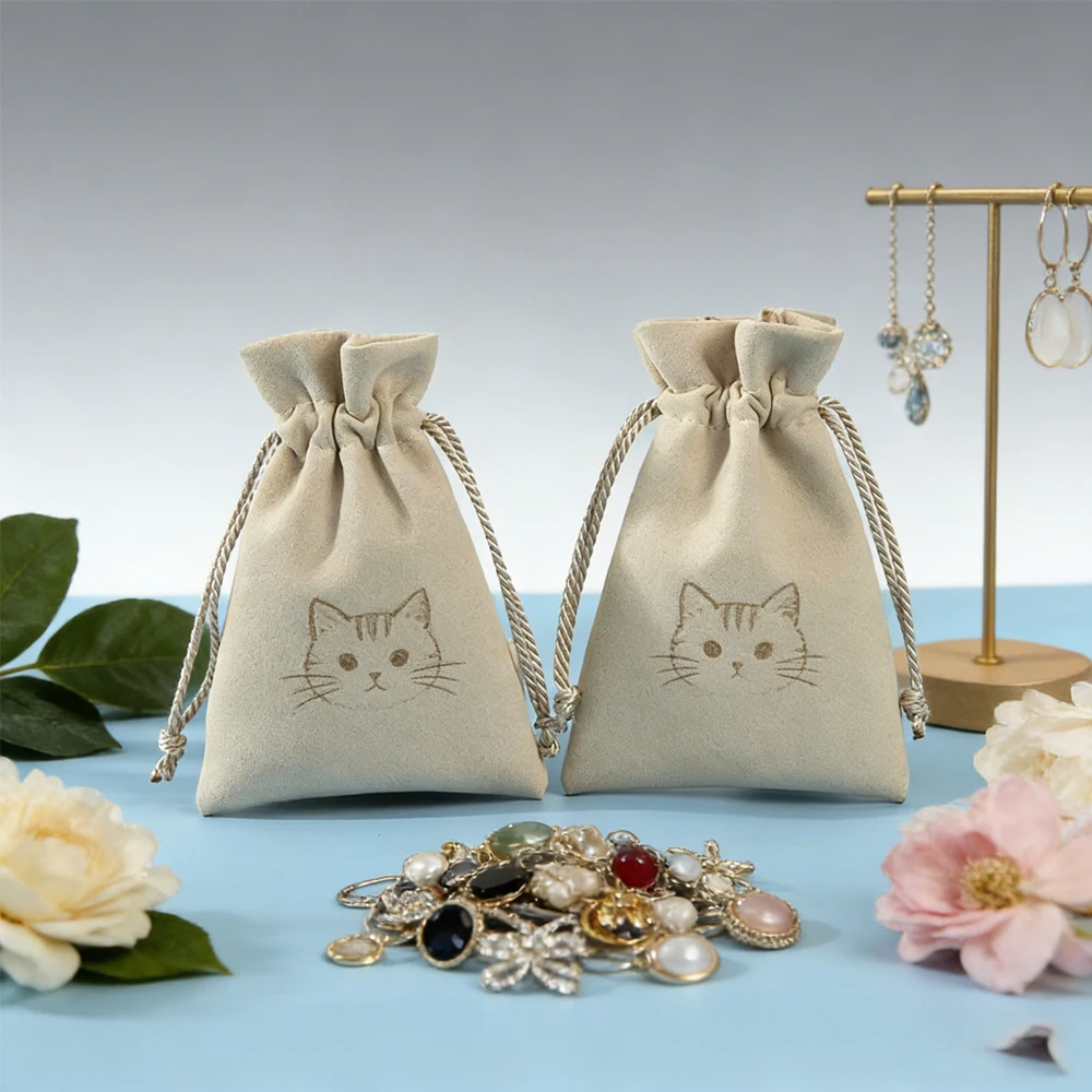 

Высококачественный роскошный мешочек из микрофибры (замша/велюр) 9x12 см для ювелирных изделий: серег, ожерелий, браслетов, брошей, с завязками, с возможностью персонализации