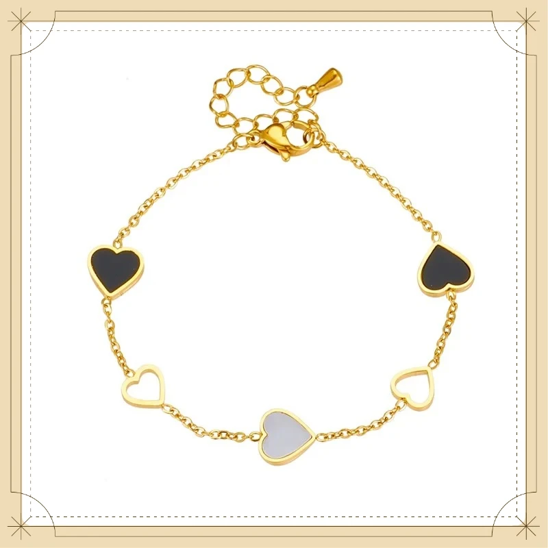DIEYURO 316L Stainless Steel Heart Love Charm Bracelet for Women Girl New Trend Bangles Non-fading Jewelry Birthday Gift Party