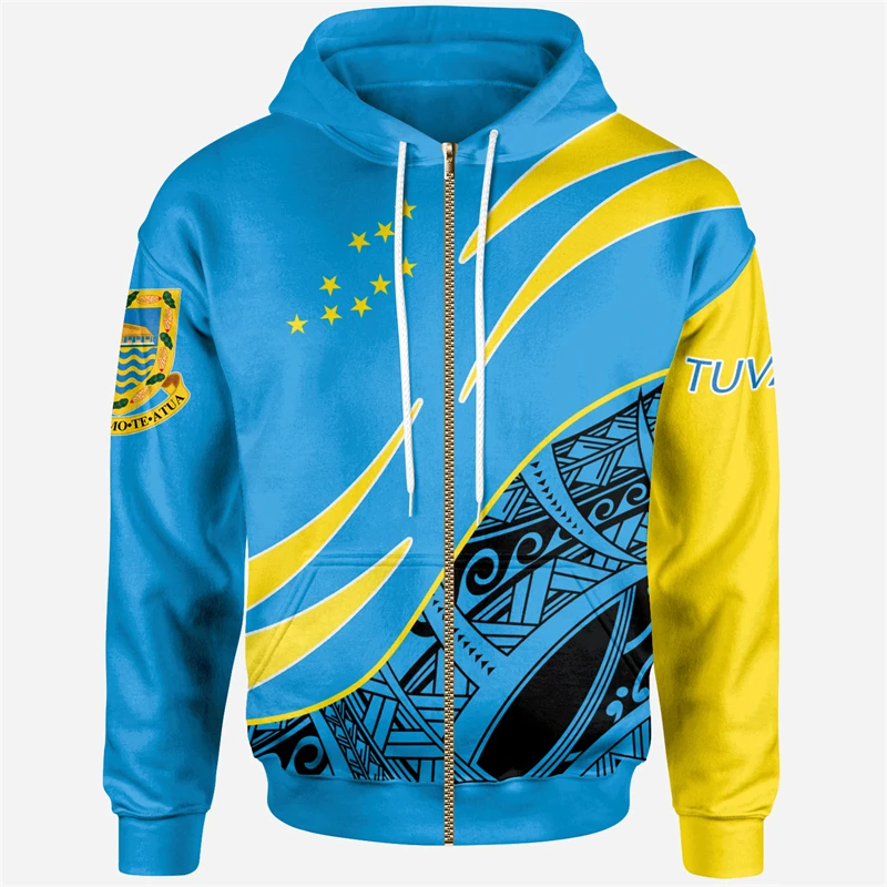 Tuvalu Flag Map Graphic Sweatshirts TV National Emblem Zip Up Hoodie For Men Clothing Casual Male Hoody Sports Boys Pullovers