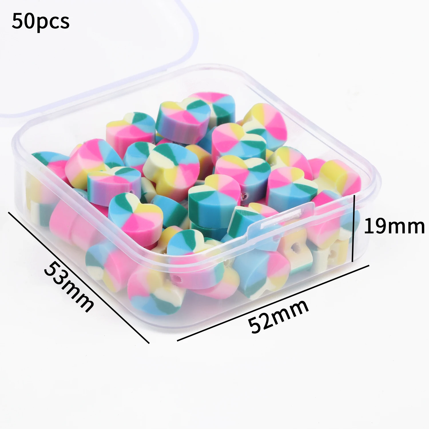 50pcs/box Colorful Flower Love Heart Shape Polymer Clay Beads Spacer Loose Beads For Jewelry Making DIY Handmade Accessories