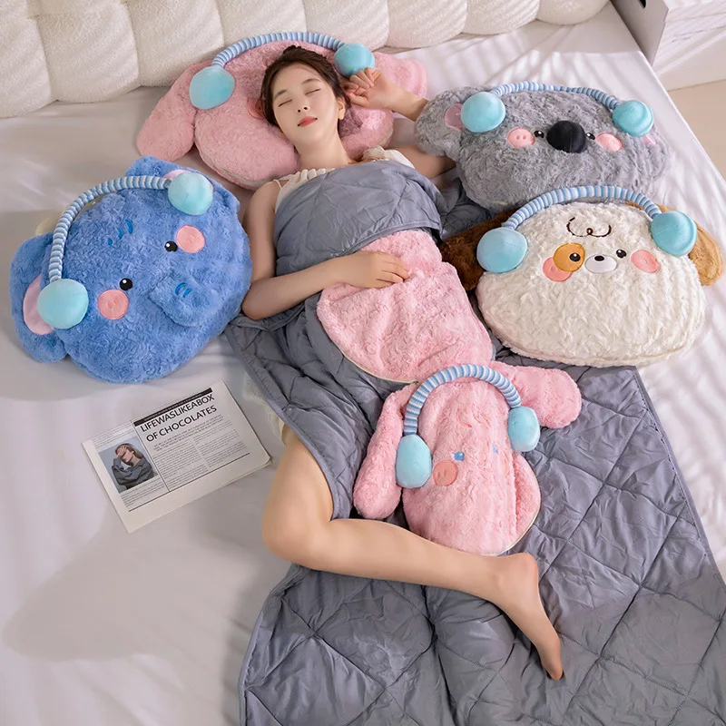 

Soft Animal Earphone Pillow Blanket 2-in-1 Sofa Bed Comforter Machine Washable Non-Slip Home Decor Gift