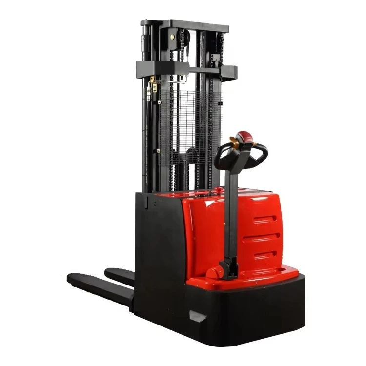 Adjustable Fork Full Electric Stacker 2Ton 4m Lift Pallet Stacker Walkie Operation Factory Cargo Stacking Equipment