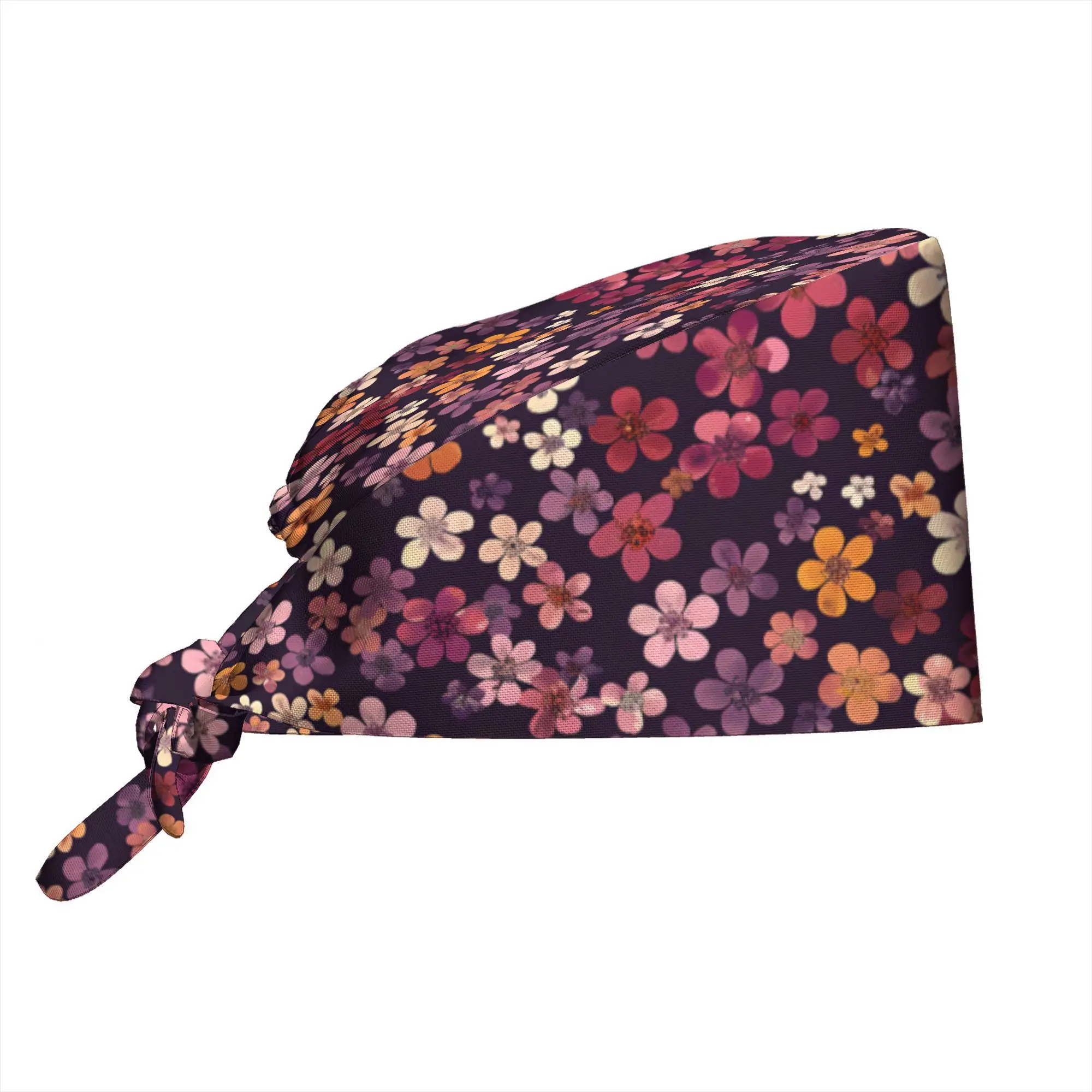 1pc Adjustable Working Cap Dark Purple Breathable Floral Print for Salon Workshop Daily Work Use