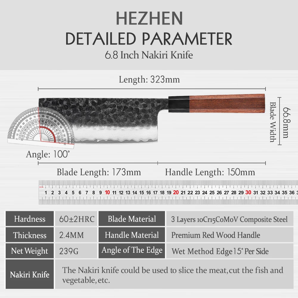 HEZHEN 6.8 Inches Nakiri Knife Three Layer Composite Stainless Steel High Quality Cook Knife Kitchen Knives Razor Sharp Gift Box