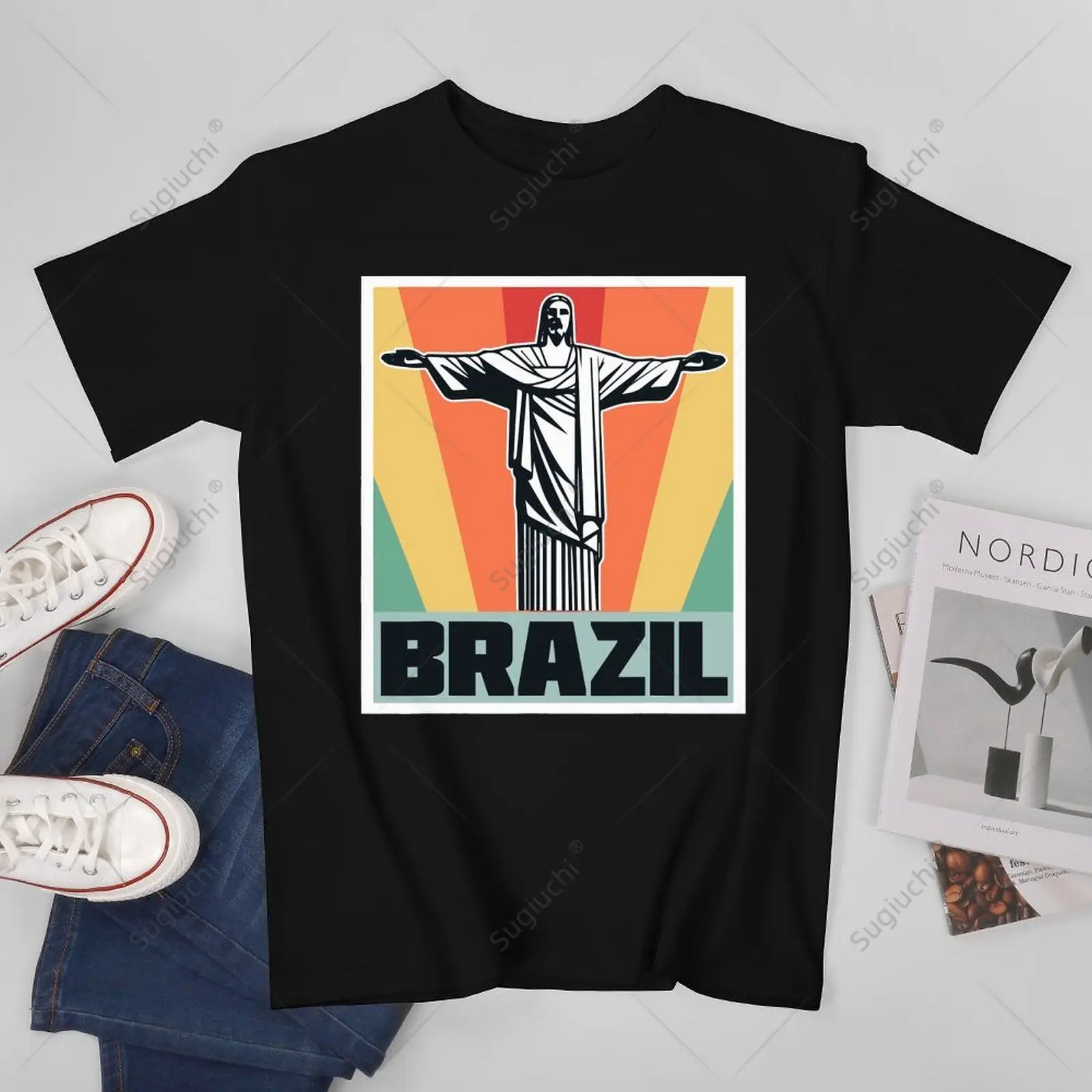 Unisex Men Brazil Retro Statue of Christ from Rio De Janeiro Tshirt Tees T Shirts Women Boys 100% Cotton T-Shirt