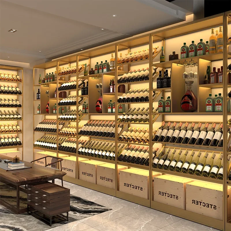 Commercial Floor Wine Rack Metal Wine Storage Shelf Multi Layer Wall Mounted Display Stand for Winery Bar Home Organization
