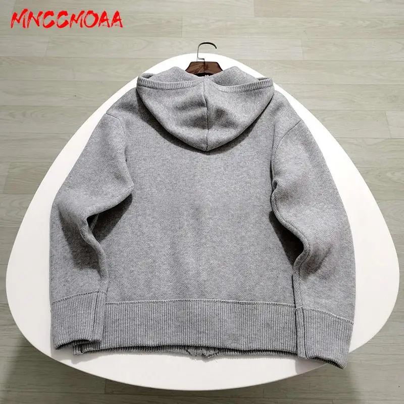 MNCCMOAA-Women's Loose Hooded Knit Sweater, Cardigan, Casual Cardigan, Zipper Pocket Outwears, Autumn and Winter Fashion, 2024